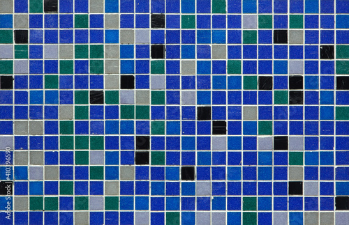 Blue mosaic tiles. Background texture.
