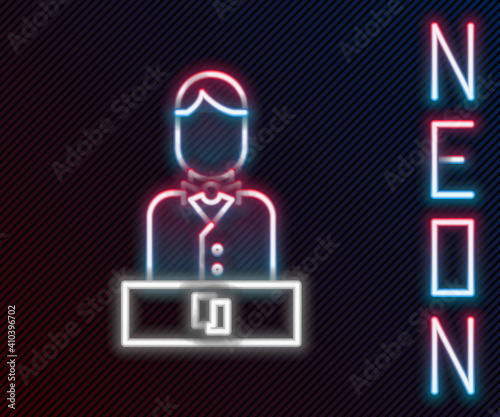 Glowing neon line Casino dealer icon isolated on black background. Casino croupier. Colorful outline concept. Vector Illustration.