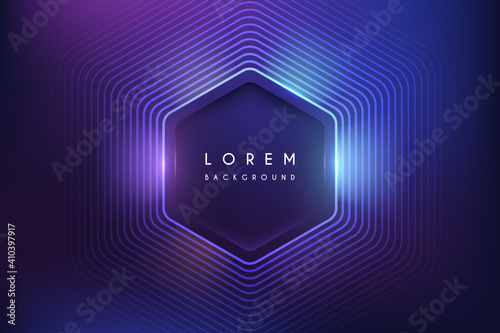 Abstract neon color hexagon background with light effect