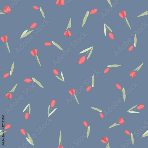 Vector background with decorative tulip flowers. Seamless pattern for invitation or greeting card.