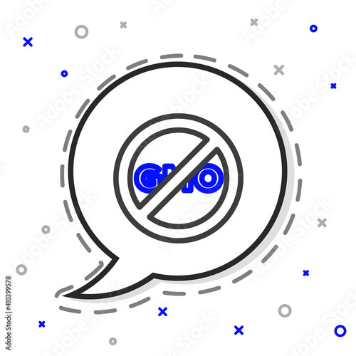 Line No GMO icon isolated on white background. Genetically modified organism acronym. Dna food modification. Colorful outline concept. Vector.