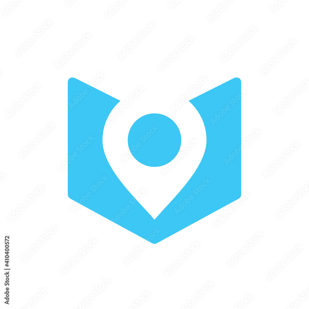 Map pin book logo template, library location icon design, book store pointer symbol - Vector