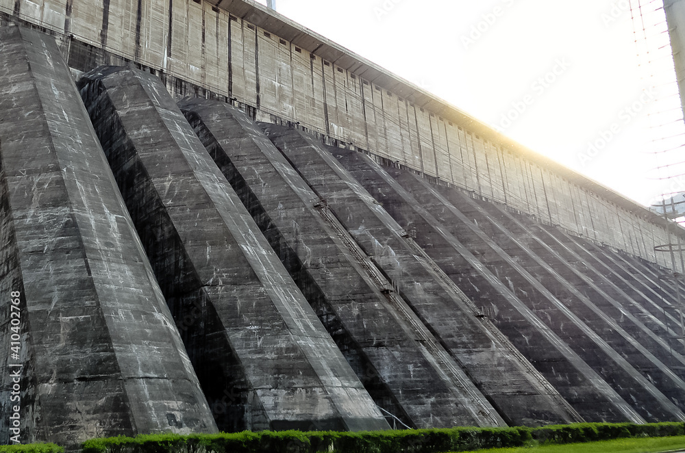 Dam Hydroelectric Power Station.  pillars of  huge wall structure are made of concrete.