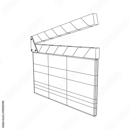 Movie clapper board. Film cinema concept. Wireframe low poly mesh vector illustration