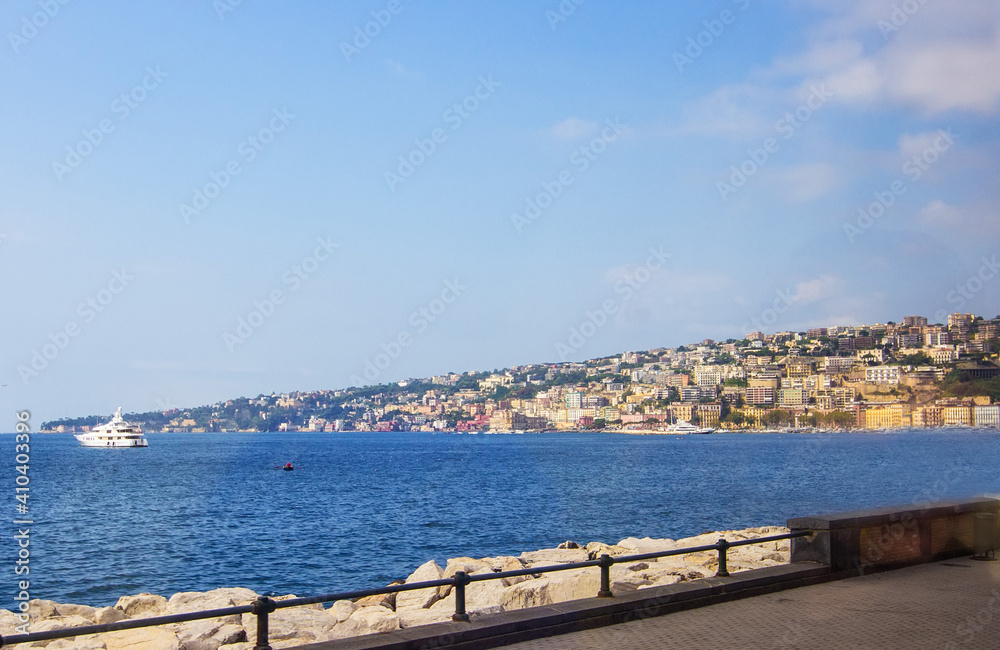 Embankment of Naples and Tyrrhenian sea on the background. The province of Campania, Italy.