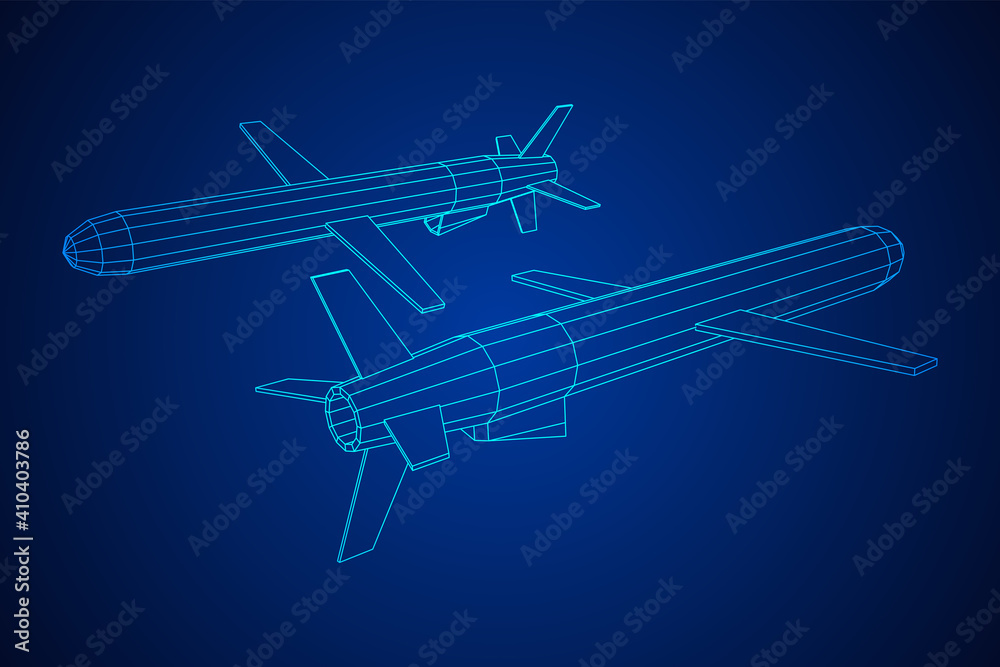Flying supersonic cruise missile. Wireframe low poly mesh vector illustration Flying supersonic cruise missile. Wireframe low poly mesh vector illustration