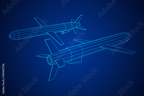 Flying supersonic cruise missile. Wireframe low poly mesh vector illustration