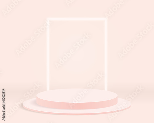 Empty cylinder podium on minimal background. Abstract minimal scene with geometrical forms. Design for product presentation. 3d vector illustration. 