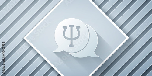 Paper cut Psychology icon isolated on grey background. Psi symbol. Mental health concept, psychoanalysis analysis and psychotherapy. Paper art style. Vector.