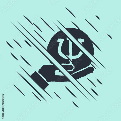 Black Psychology icon isolated on green background. Psi symbol. Mental health concept, psychoanalysis analysis and psychotherapy. Glitch style. Vector.