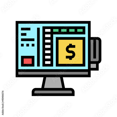 shop self service pos terminal computer color icon vector. shop self service pos terminal computer sign. isolated symbol illustration
