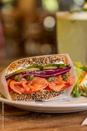 delicious sandwich on wooden table ready to eat