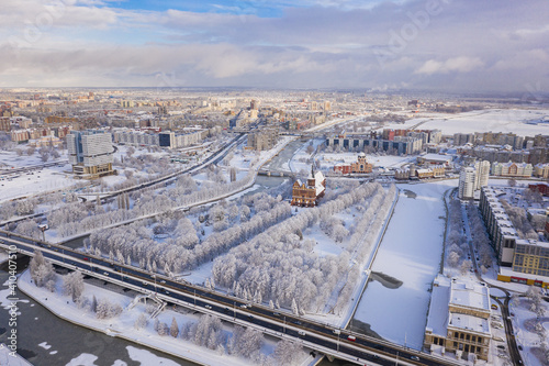 Aerial  The Cathedral of Kaliningrad in the wintertime