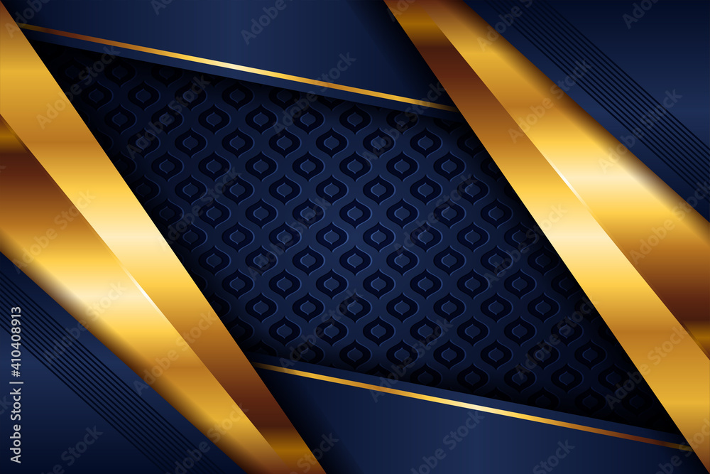 Elegant gold light polygonal on blue geometric banner. Luxury dark lines with paper material layer with golden stripe background Elegant gold light polygonal on blue geometric banner. Luxury dark lines with paper material layer with golden stripe background