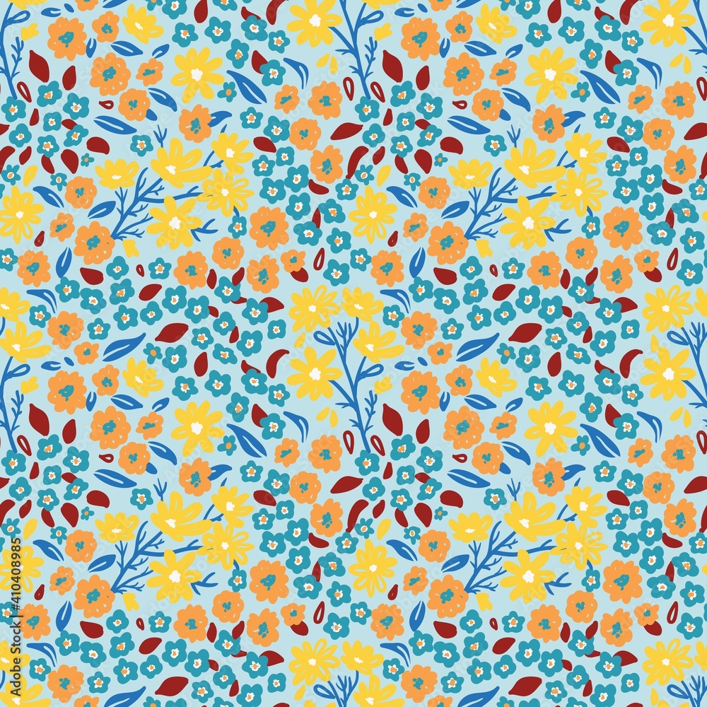 summer seamless floral pattern with small wild flowers, retro style
