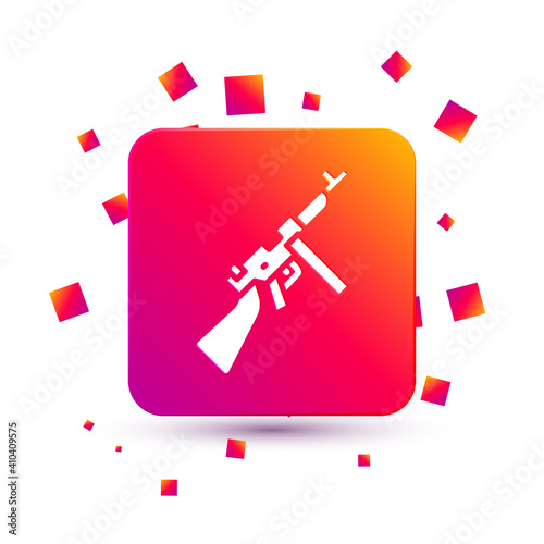 White Thompson tommy submachine gun icon isolated on white background. American submachine gun. Square color button. Vector.