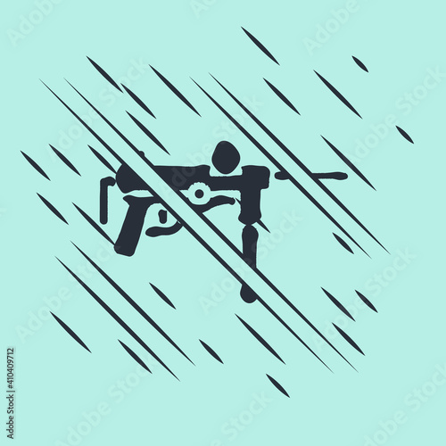 Black Submachine gun M3, Grease gun icon isolated on green background. Glitch style. Vector.