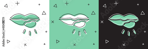Set Herpes lip icon isolated on white and green, black background. Herpes simplex virus. Labial infection inflammation symbol. Vector.