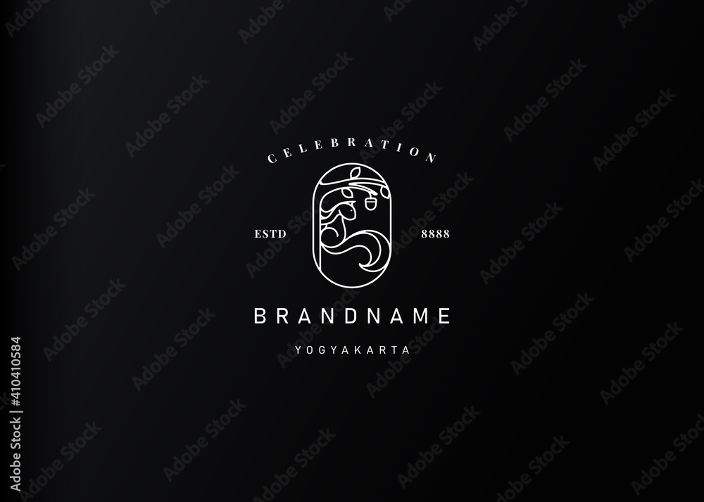 Fototapeta premium Squirrel Nut Logo Design Template. Squirrel Tree Icon Line Art Vector