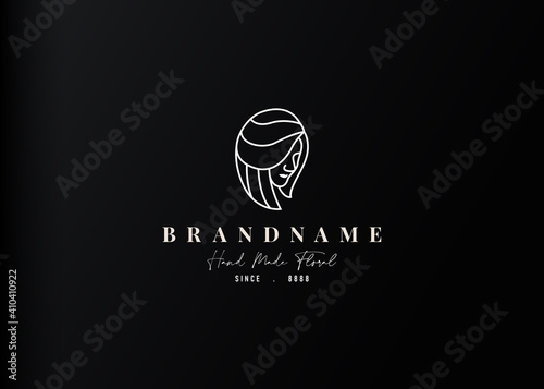 Beauty Lady Logo Design Template. Short Hair Icon Line Art Vector