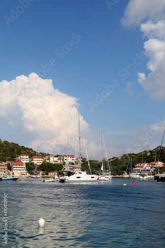 Sailing boats in the picturesque port on island Lastovo, Croatia.