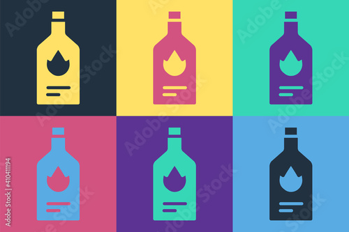 Pop art Tabasco sauce icon isolated on color background. Chili cayenne spicy pepper sauce. Vector.