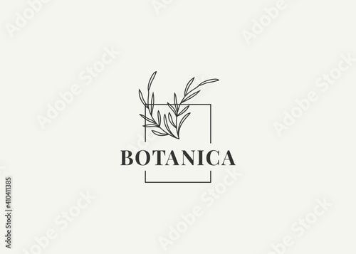 Floral Leaf Logo Design Template. Floral Frame Icon Line Art Vector photo