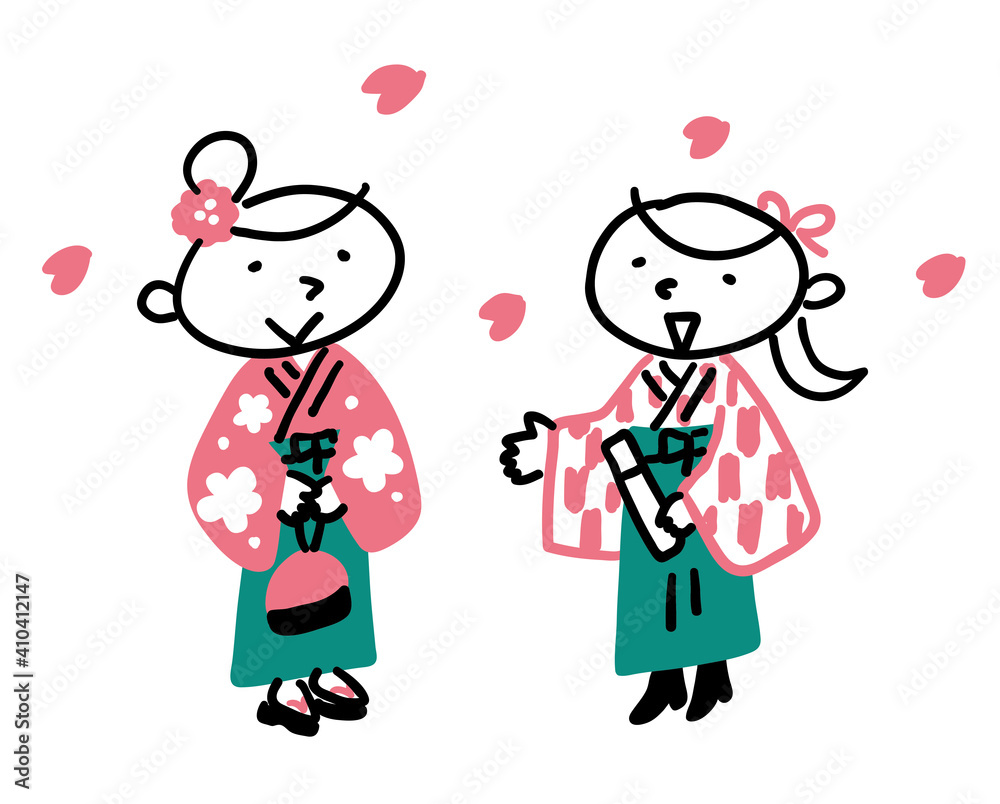 卒業式の袴姿の女性二人 卒業式の袴姿の女性二人