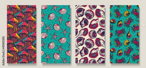 Trendy seamless marine patterns. Set of navigation backgrounds for columbus day. Endless texture, nautical wallpaper