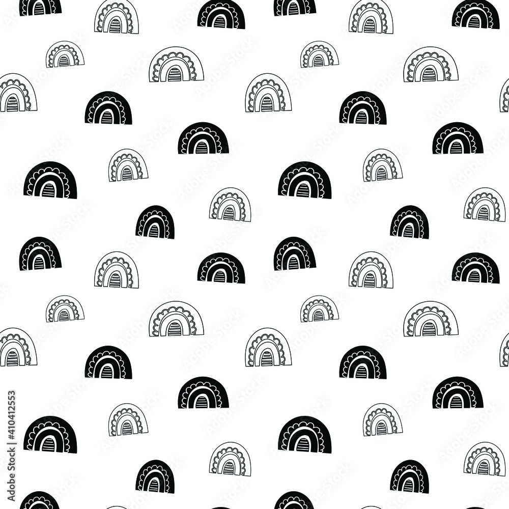 Rainbow seamless pattern, black and white hand-drawn arc doodle digital paper, abstract rainbows repeating background, the monochrome band of color vector wallpaper, cute bow decorative element Rainbow seamless pattern, black and white hand-drawn arc doodle digital paper, abstract rainbows repeating background, the monochrome band of color vector wallpaper, cute bow decorative element