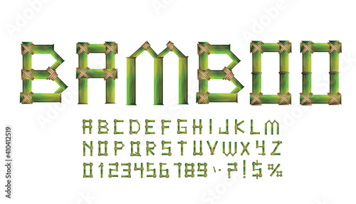 Bamboo textured letters set, exotic tropical vector font.