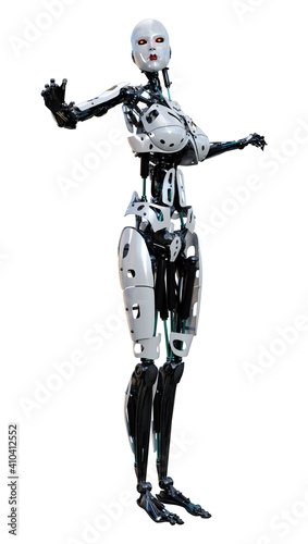 3D Rendering Female Robot on White © photosvac