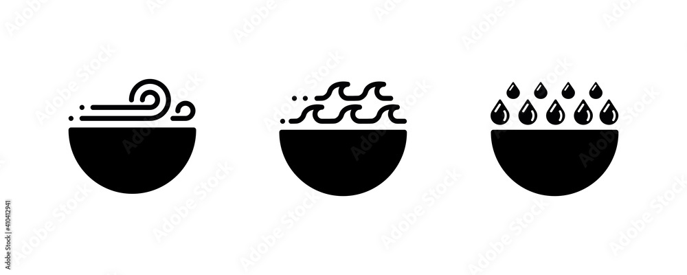 Wind, sea wave and rain modern icon design in semicircle. Suitable for writing area. Logo design is used in various areas of the web. Modern line art design.