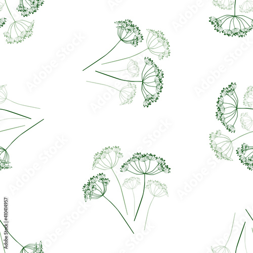 Seamless pattern of bunches drawn umbrella flowers