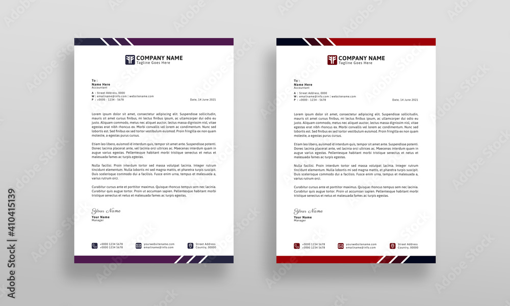 Modern and Clean Company Letterhead Design Template.