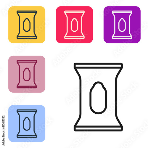 Black line Wet wipe pack icon isolated on white background. Set icons in color square buttons. Vector.