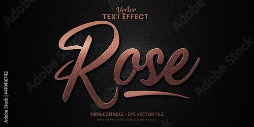 Rose gold text effect, editable luxury golden text style on black canvas textured background