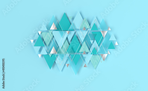 Fototapeta Naklejka Na Ścianę i Meble -  Rhombus, triangle abstract background. Modern panel with trigons, ceramic, glass, concrete decoration elements. 3d wall texture.  Geometric 3d rendering background for interior wallpaper design