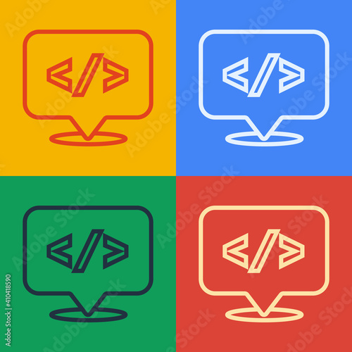Pop art line Web design and front end development icon isolated on color background. Vector.