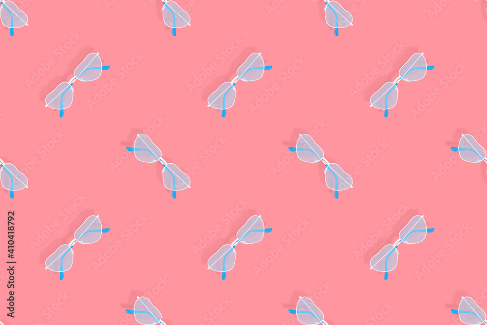 Glasses seamless pattern. Eyeglasses with heart-shaped lenses. Glasses seamless pattern. Eyeglasses with heart-shaped lenses.