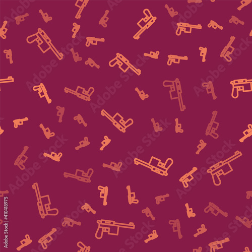 Brown line Mauser gun icon isolated seamless pattern on red background. Mauser C96 is a semi-automatic pistol. Vector.
