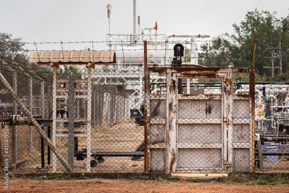 Entry gate of the crude oil refinery and pipepline process station ...
