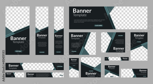 set of creative web banners of standard size with a place for photos. Vertical, horizontal and square template. vector EPS 