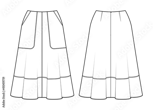 Fashion technical drawing of skirt with stitching