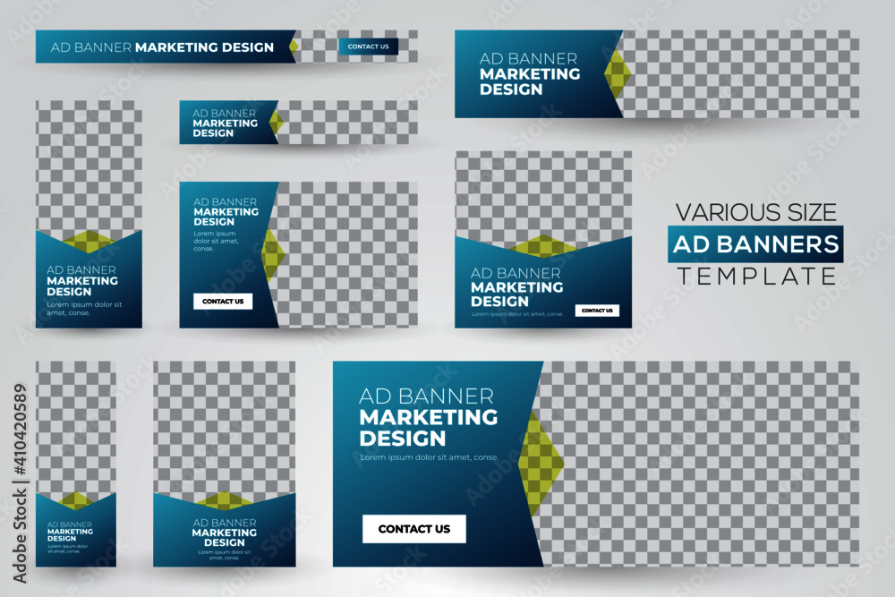 set of web banners in different size white and green element and a place for photos set of web banners in different size white and green element and a place for photos