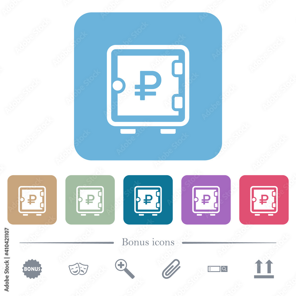 Ruble strong box flat icons on color rounded square backgrounds Ruble strong box flat icons on color rounded square backgrounds