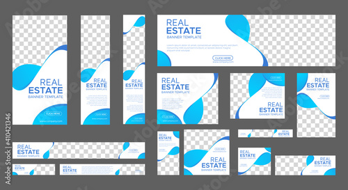 Real Estate web banner design template Set. Vertical, Horizontal and Square banners with standard size and place for photos. Vector design EPS	