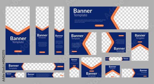set of creative web banners of standard size with a place for photos. Vertical, horizontal and square template. vector EPS 