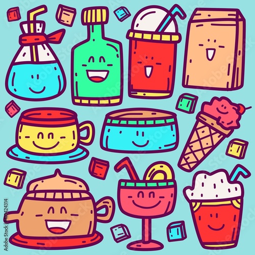 kawaii doodle cartoon drink design illustration