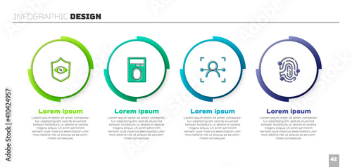 Set Shield eye scan, Fingerprint with lock, Face recognition and . Business infographic template. Vector.